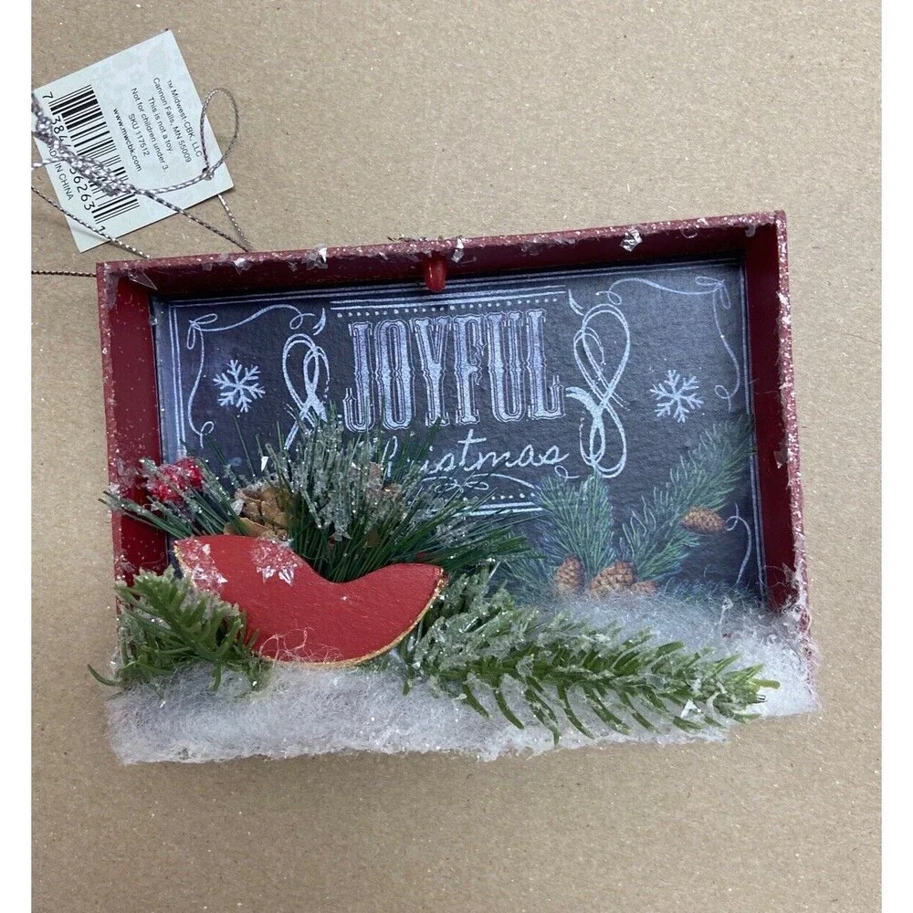 Midwest Seasons Joyful Christmas Sleigh Red Shadowbox Hanging Christmas Ornametn